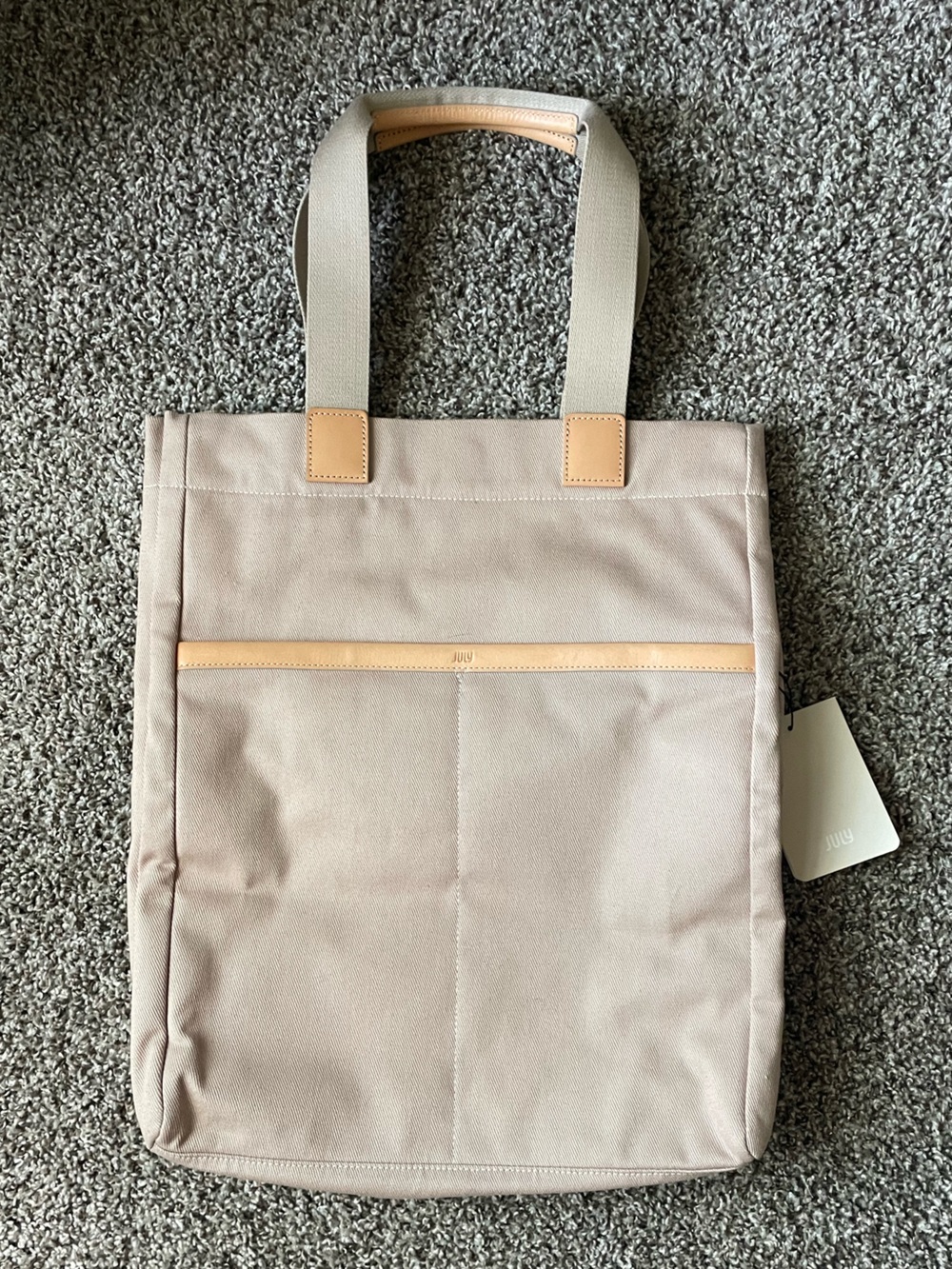 July Daybreak Taupe Beige Canvas Laptop Tote with Tan Accents